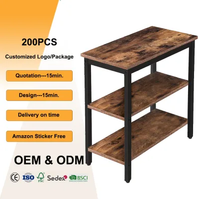 Industrial Nightstand Side Table Rustic Brown End Table with Mesh Shelf Sturdy Metal Frame Bedside Table for Living Room Bedroom