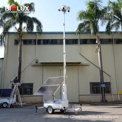 Intelligent AI-Powered 360 Rotatable Self-Sustaining Mobile Solar Surveillance Trailer 7m Manual Winch Security Trailer