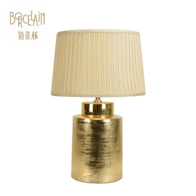 Chinese Decorative Ceramics Living Room Table Desk Lamps Pleated Fabric Lamp Shade