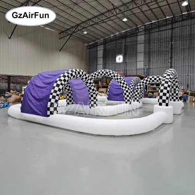 Black White Checkered PVC Inflatable Karting Track Race Barrier Kit Racing Arch Easy Setup for Outdoor/Indoor Commercial Use