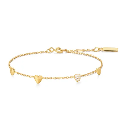 CHICNNA 14K Gold Pave Puffed Heart Station Bracelet Fashion Jewelry for Gifts and Parties Trendy 925 Sterling Silver Bracelet