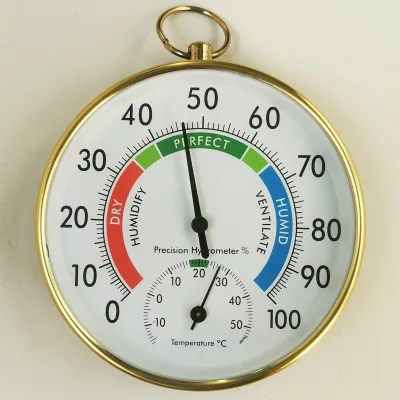 HT9100C-G Analog Humid-thermometer Diameter 10 cm Gold-Ring English-Language Color-Printed Face