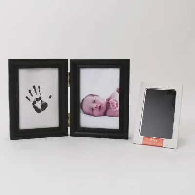 Inkless Baby Footprint Handprint Stamp Non-Toxic Solid Wood Frame Clean Ink Commemorative Souvenir Customizable Design Color Box