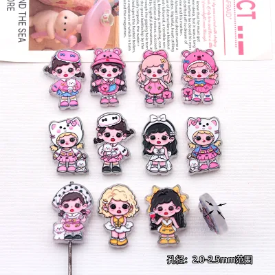 High-transparency Acrylic Focal Beads Cartoon Girl Healing-style Inspired Q-style Girl Bag Charm Hair Clip Ballpoint Beaded Pen