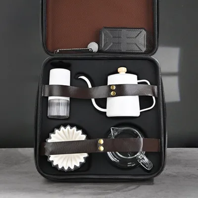 New Trend Customized Travel Pour Over Coffee Kit Portable Functional Style Coffee Maker Gift Box Coffee Travel Set Tools