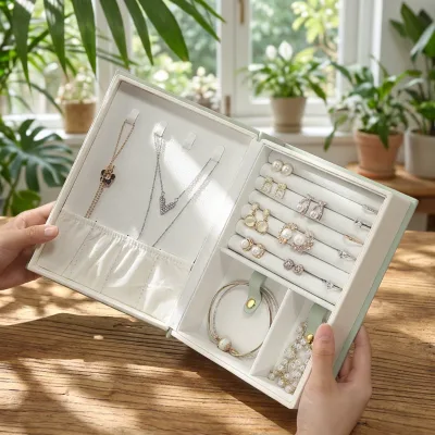 Desktop Book Shaped Jewellery Organizer Box 3 Color Option PU Leather Jewelry Storage Case for Ornaments