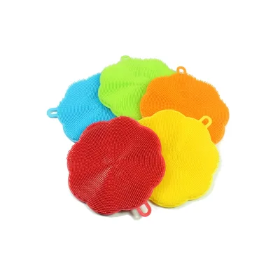 Flower Shape Wash Scrubber Kitchen Cleaning Silicone Dish Sponges Scouring Pads