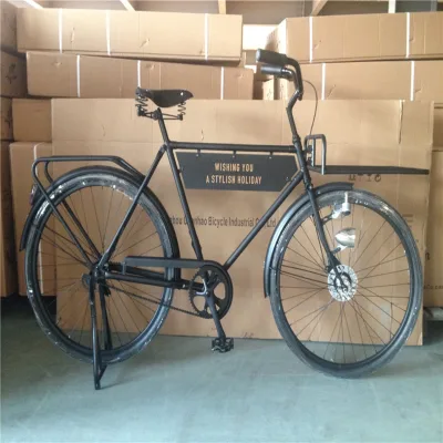 Black Bike With Fenders and Front Basket Classic City Cargo Bicycle Vintage Push Bike