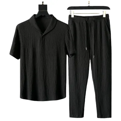 OEM Custom logo Embroidery Printed Design New Suits Men's Thin Short-sleeved Trousers Leisure Light Luxury Versatile Sports Suit