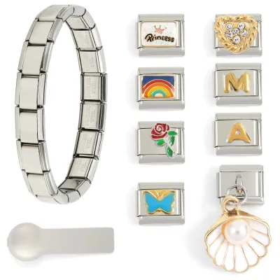 Wholesale Stainless Steel High Polished 9MM Classic Size 18pcs Links Basic Italian Charm Plain Starter Bracelet