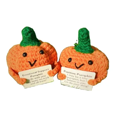 Positive Pumpkin Handmade Crochet Emotional Support Pumpkin Pickle Crochet Vegetables Plush Gifts for Halloween Party Birthday