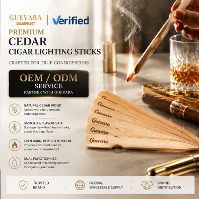 GUEVARA Natural Cedar Wood Cigar Tongs Sticks Custom Logo Long Cedar Splints Cigar Lighting Wood Sticks for Cigar Accessory