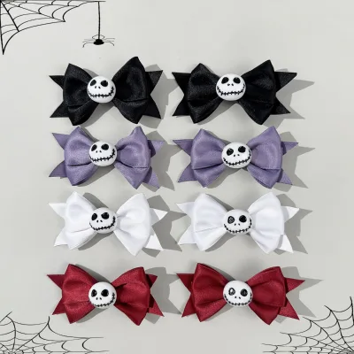 2025 New Holiday Funny Design Ribbon Horror Bow Halloween Hair Clip with Ghost Face