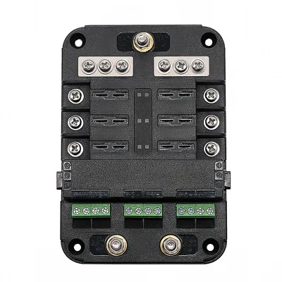 Copper 6-Way Fuse Box Holder with Red Blue Indicator ACC Control Panel Mounting for Car RV Yacht
