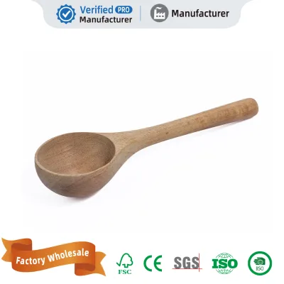 Factory Wholesale Natural Solid Wood Soup Spoon Hand Polished Wooden Cooking Spoon for Kitchen Dining