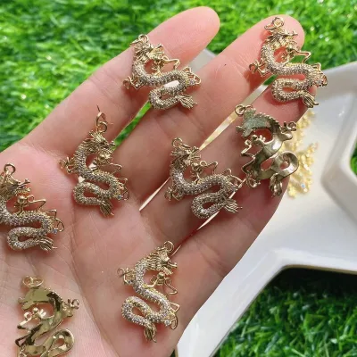 bulk sale new gold brass diamond pave pendant dragon charms for necklaces jewelry China
