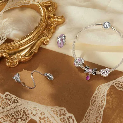 Merchant Innovative Design Charm S925 Sterling Silver Charm pink Bow Sweet Heart Romantic Bracelet