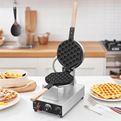 Korean Electric 1-Plate Rotary Iron Commercial Kiosks Canteens Mini Waffle Maker for Hotels Egg Bread Cake Smelly Waffle Baker