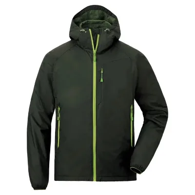 Men's Windproof Light Shell Jacket Water-Resistant Mesh-Lined 360 Hood Stretch Mobility Packable W/Carry Pouch