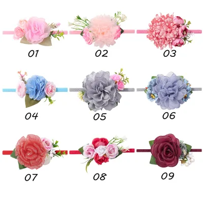 Children Spring Summer Flower Hair Band Three-dimensional Flowers Hair Accessories Rose Nylon High Elasticity Baby Hair Tie