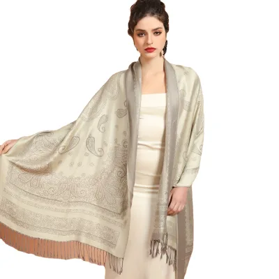 Wholesale High Quality Fashion Jacquard  Solid  Paisley Pashmina Scarf Shawl With Tassels for Women