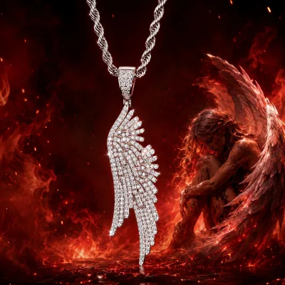 Gothic Fallen Angel Wing Pendant Necklace S925 Silver Iced Out Moissanite Feather Charm Chain Hip Hop Jewelry for Men Women