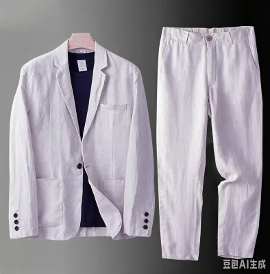 Breathable Blue Spring/summer Solid Color Slim Fit Casual Business Thin Men's Suit Set
