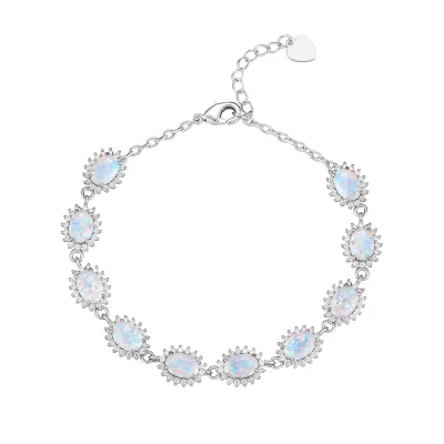 Hotsale Fashion Bracelet Brass with Silver Plated Opal Bead Tennis Bracelet Link Chain Adjustable Crystal Tennis Bracelets
