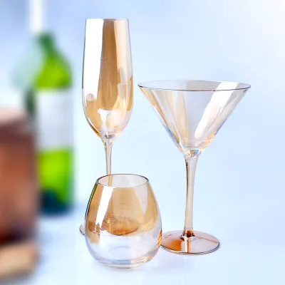 2024 Top Seller 3 PCS Electroplated Amber Old Fashioned Glassware Set for Wine and Drinkware