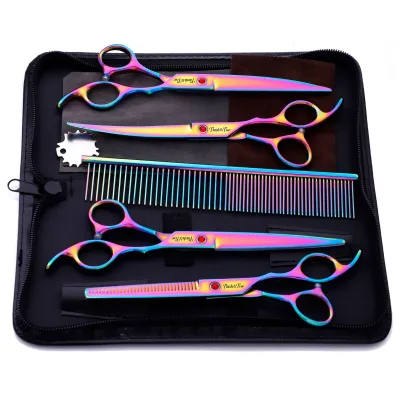 Pet Grooming Scissors Dog Hair Trimmer High Quality Straight Clippers Hair Clipping & Grooming Set Curved Clippers Comb Kit
