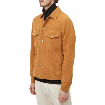 Custom Men's Button-Up Fashionable Motorcycle Trucker Soft Suede Jacket