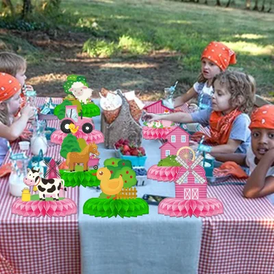 Modern Farm Themed Party Honeycomb Ball Ornaments Kindergarten Festival Decorations with Animal Displays Forest Style