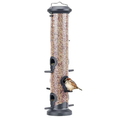 Premium Hard Plastic Weatherproof Steel Hanger Bird Feeder with 6 Feeding Ports Heavy Duty Chew-Proof Rust-Proof Metal