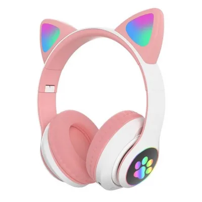 High-Quality LED Flash Cute Cat Ear BT Wireless Headphone Foldable for Girls Headphones 3.5mm AUX TF Card with Mic Helmet