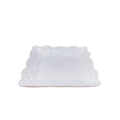 Flower Emboss square Plate Ceramic Taco Plates Bulk Ceramic Plates