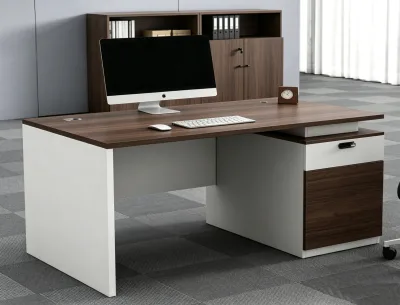 Minimalist Melamine Wood Curved Executive Desk Manager Office Desk Freestanding L Computer Workstation for Office Room