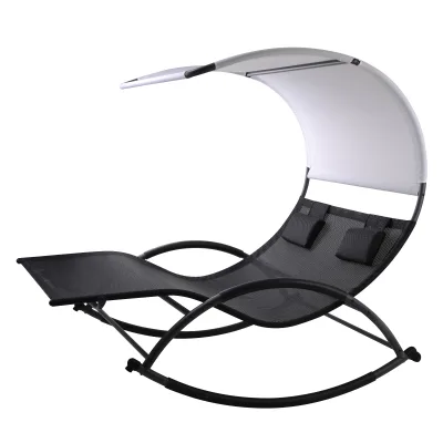 Double Seats Rocking Lounge Chair Outdoor Two People Swing Sunbed with Canopy