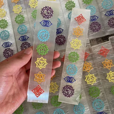 Factory Wholesale High Quality Natural Crystal Healing Selenite Wand 7 Chakra Rune Selenite Slice for Spiritual Healing