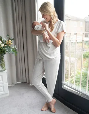 Maternity and Night Suits Flexible Bottoms Soft Blank Maternity Clothing Maternity & Nursing Loungewear Set