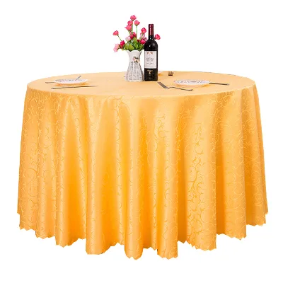Factory Price Round Custom Size White Damask Jacquard Wedding Polyester Tablecloth Nappe De Table Mariage