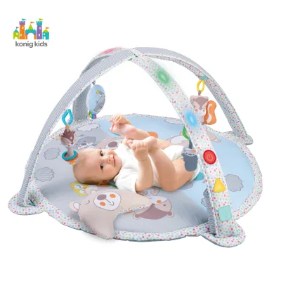 Konig Kids Eco-friendly Cartoon Bear Musical Soft Folding Activity Round Baby Play Mat With Lights and Hanging Toy