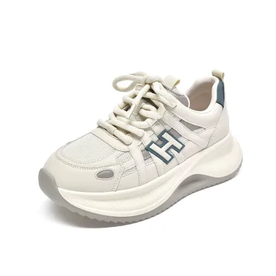 2025 New Fashion Custom Logo Printed Plush Upper Lace-up Chunky Platform Sneakers for Women