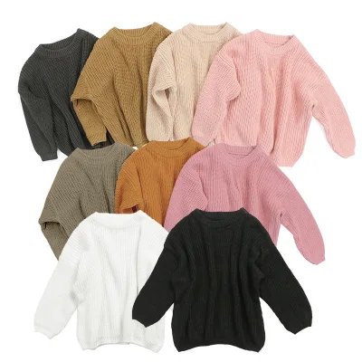 100% Cotton Knitted Thick Eco-Friendly Oversized Pullover for Girls/Babies Spring Autumn Casual Crew Neck Stocked Sweater Solid