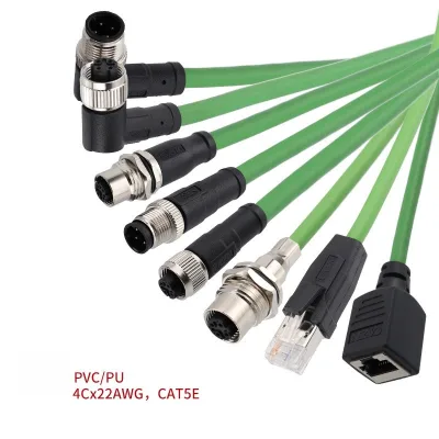 Customized PROFINET Protocol M12 Waterproof Connector Ethernet 4-Core D-Type 8PR45 Male Female Connectors CAT5E Control Cables