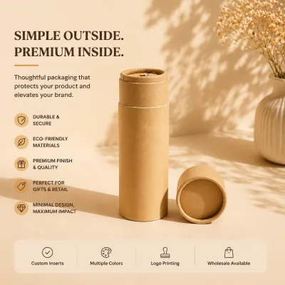 Wholesale Eco-Friendly Black Cylindrical Cardboard Box Rigid Paper Tube Round Gift Packaging with Custom Logo Printing