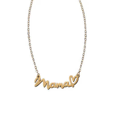 INS Mother's Day Gift Clavicle Necklace Stainless Steel 18K Gold Plated MAMA Letters Heart Pierced Choker Necklace for  Women