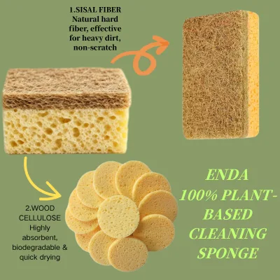 Natural Sisal Fiber Laminated Absorbent Wood Pulp Sponge Eco Friendly Kitchen Grease Stain Remover High Water Absorption Pad