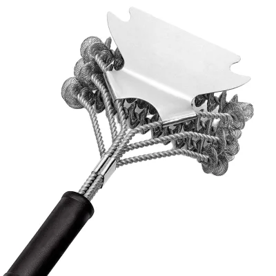 Extra Strong Stainless Steel BBQ Grill Brush Bristle-Free with Scraper Plastic Handle Safe Accessories for Charcoal Grilling