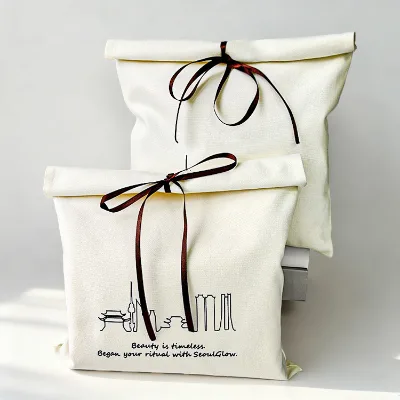 Customized Minimalist Modern Foldable Cotton Tote Bags Rolled-edge Dust-proof Straps Flap Closure logo Printing Available