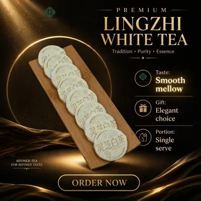 China Factory Selling Healthy Organic LING ZHI Reishi with White Tea Compressed Mini Portable White Tea Cake